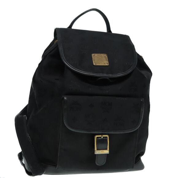MCM Vicetos Logogram Backpack Leather Black Champagne Gold - Picture 1 of 16